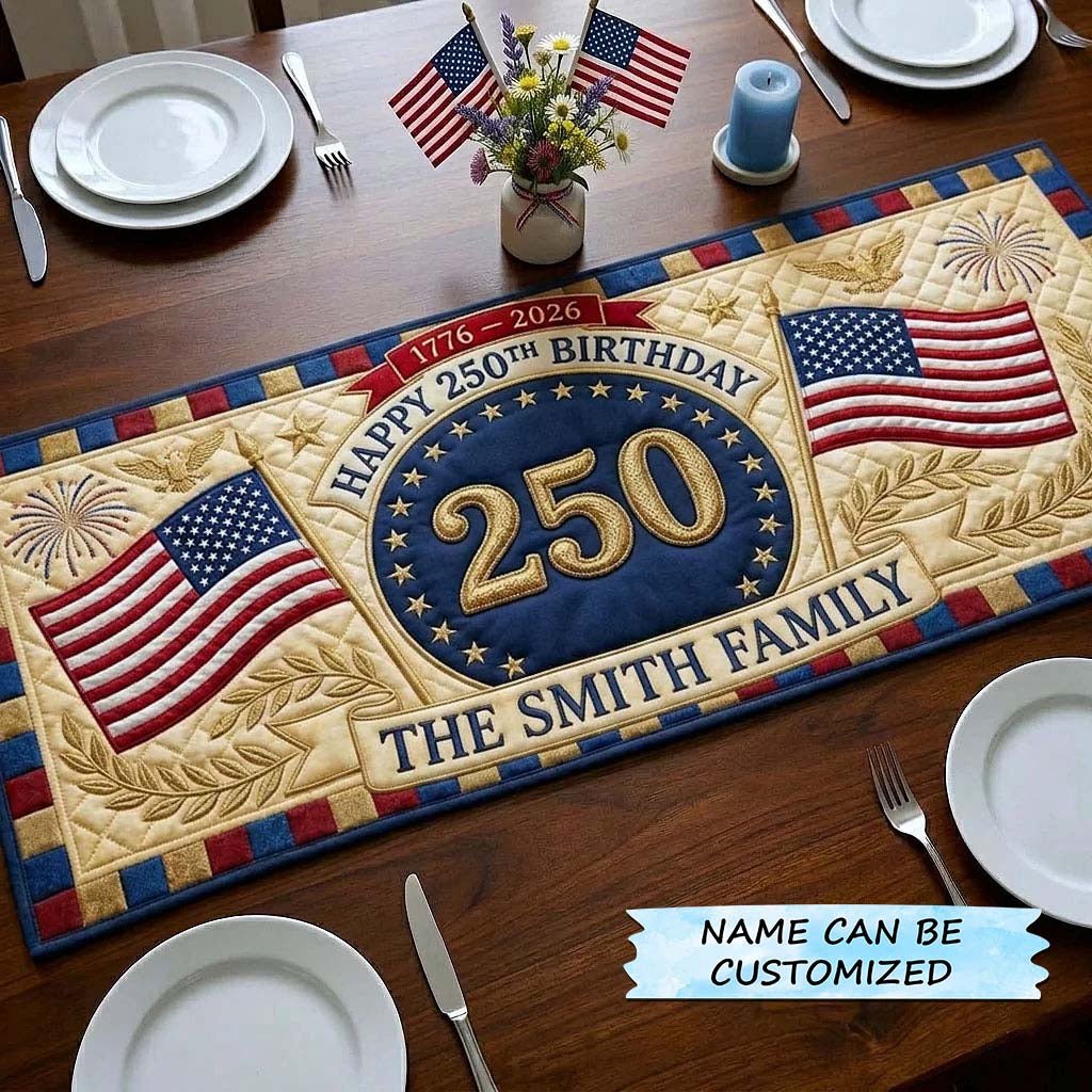 Happy 250th Birthday Blue Medallion Table Runner