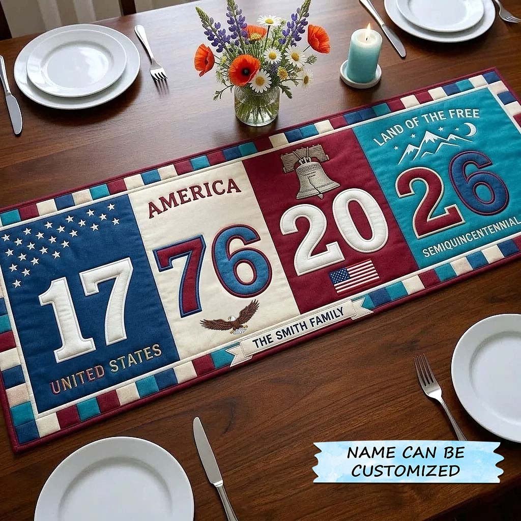 1776 to 2026 Number Blocks Table Runner