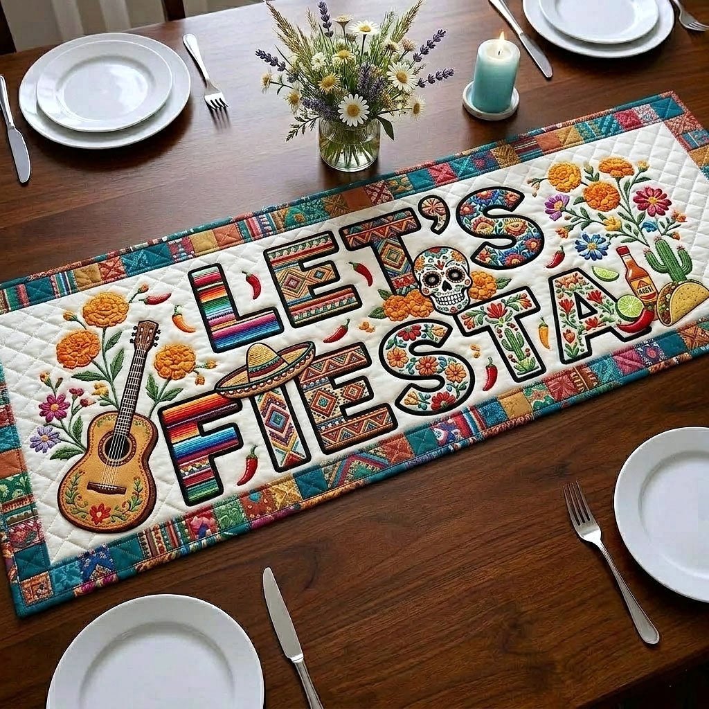 Lets Fiesta in Cream Letters Table Runner