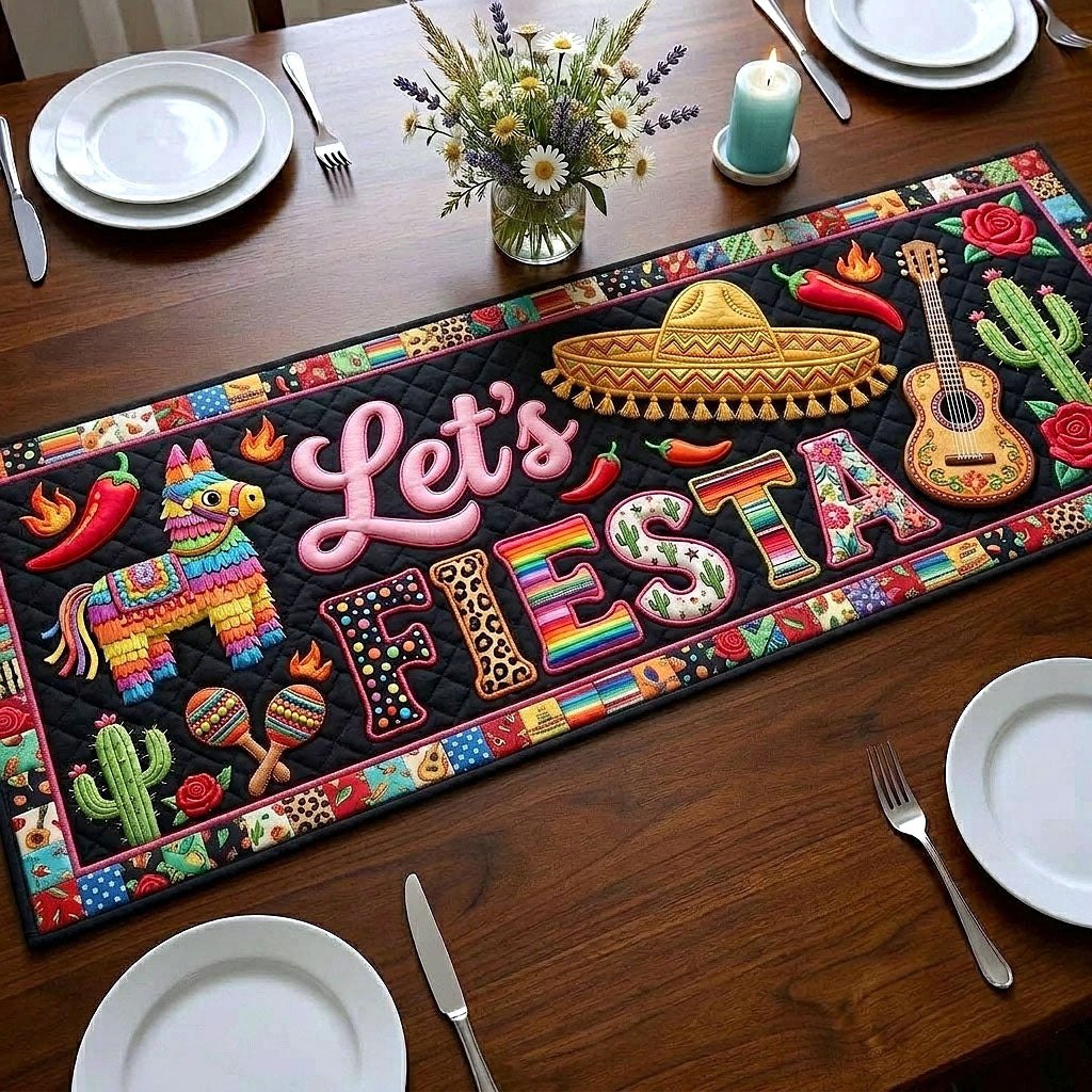 Lets Fiesta in Pink on Black Table Runner