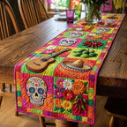 Sugar Skull with Guitar and Sombrero Table Runner
