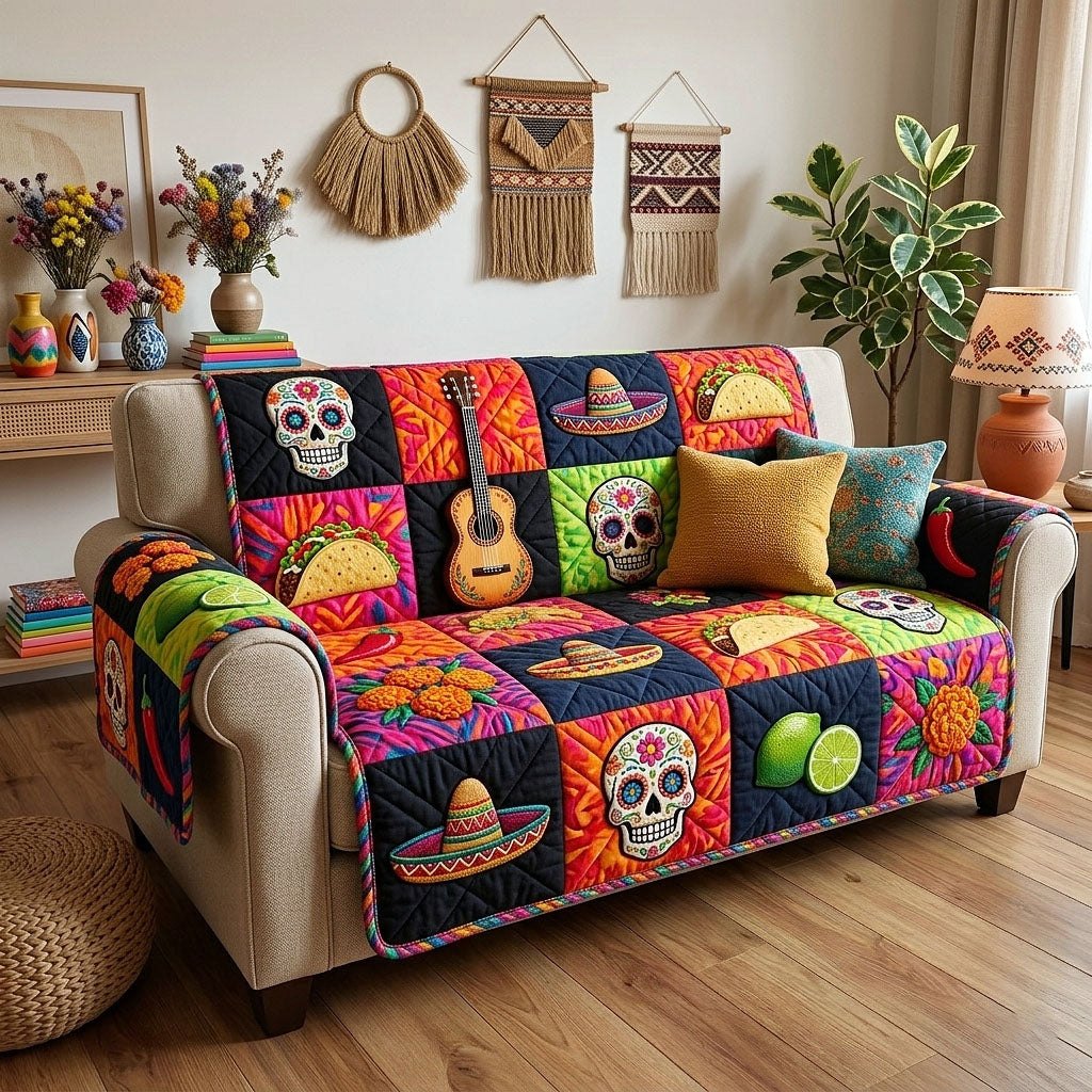 Tacos Guitars and Sugar Skulls Sofa Cover