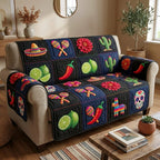 Sombreros Maracas and Chili Peppers Sofa Cover