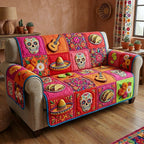 Sombreros and Guitars on Pink Patches Sofa Cover