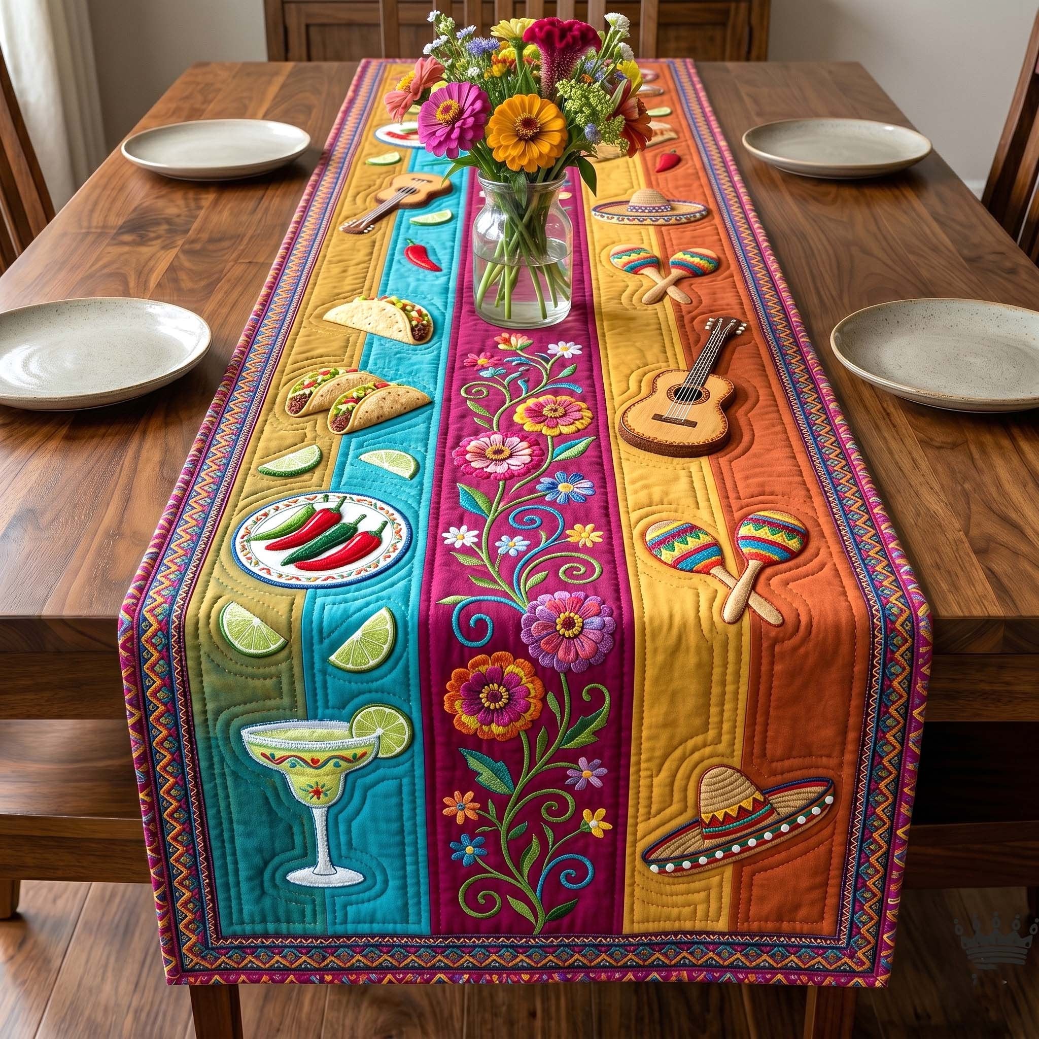 Margaritas and Chilies on Stripes Table Runner