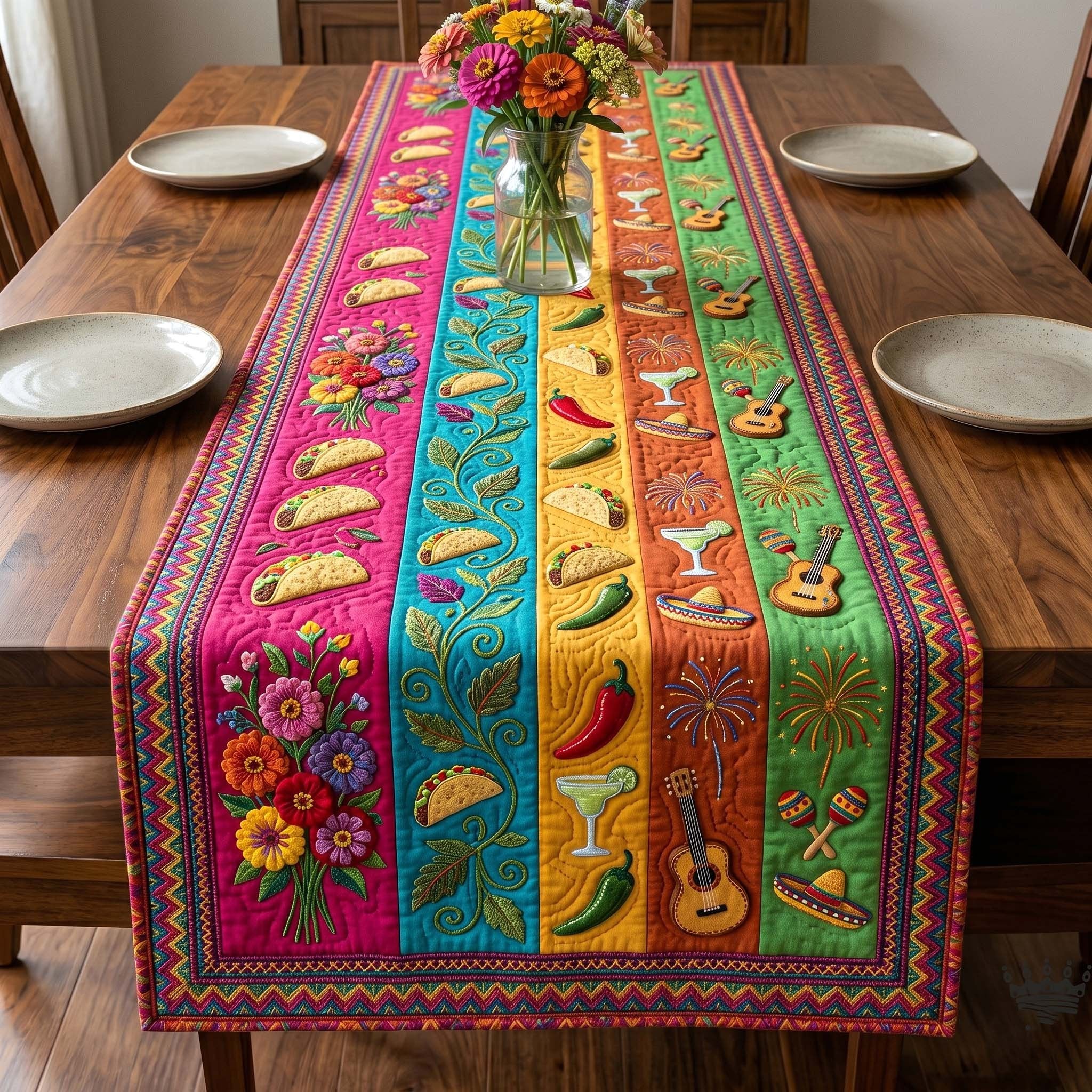 Tacos and Cocktails on Stripes Table Runner