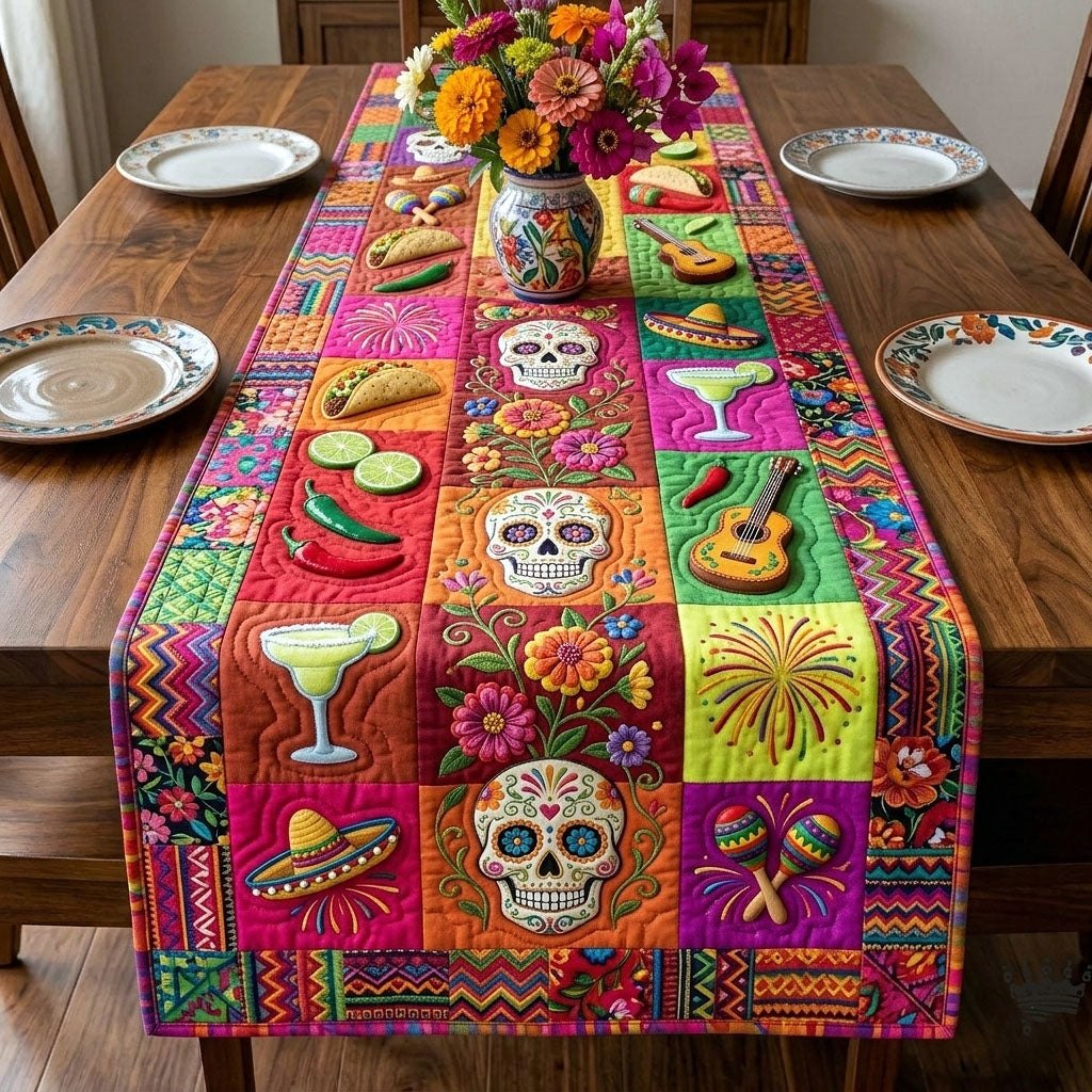 Sugar Skull Blocks with Margaritas Table Runner