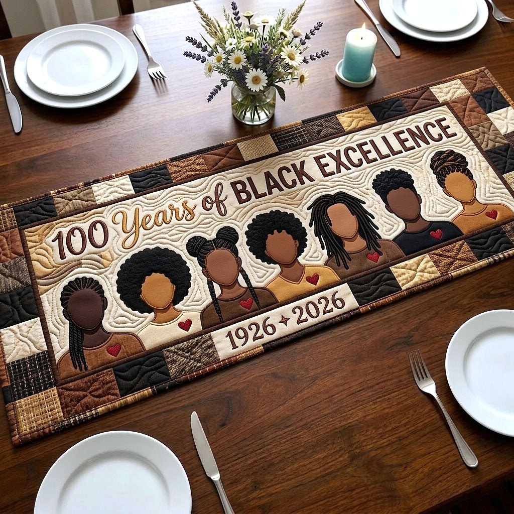 Black Excellence Century on Cream Table Runner