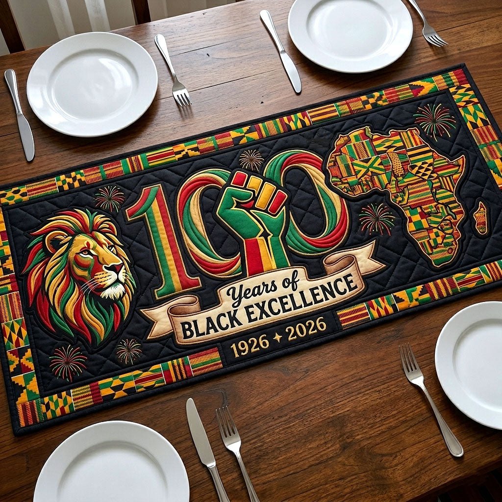 Black Excellence with Golden Lion Table Runner