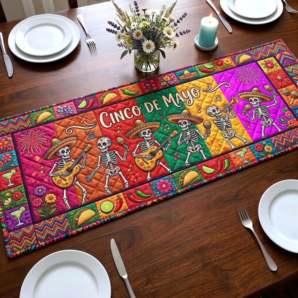 Dancing Skeletons on Pink Border Table Runner