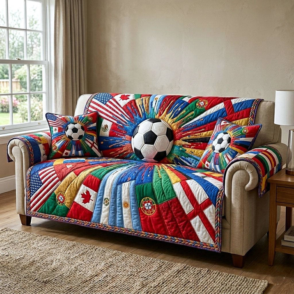 Soccer Ball Among World Flags Sofa Cover