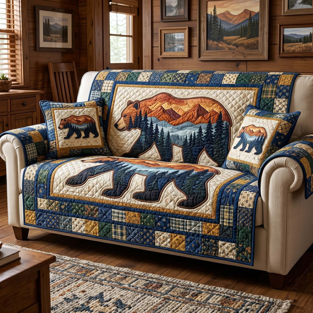 Bear Silhouettes with Blue Mountains Sofa Cover