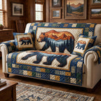 Bear Silhouettes with Blue Mountains Sofa Cover