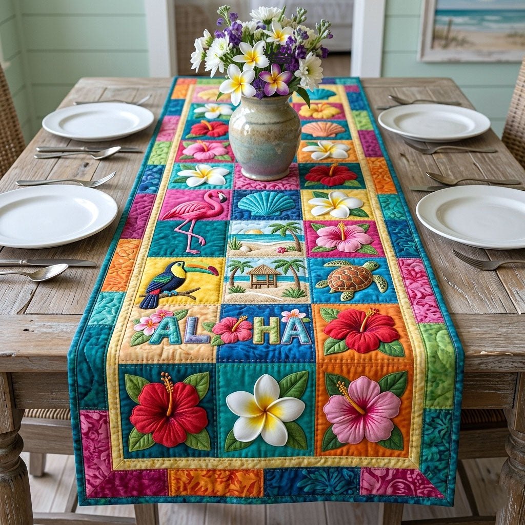 Aloha Blocks with Toucan and Hibiscus Table Runner