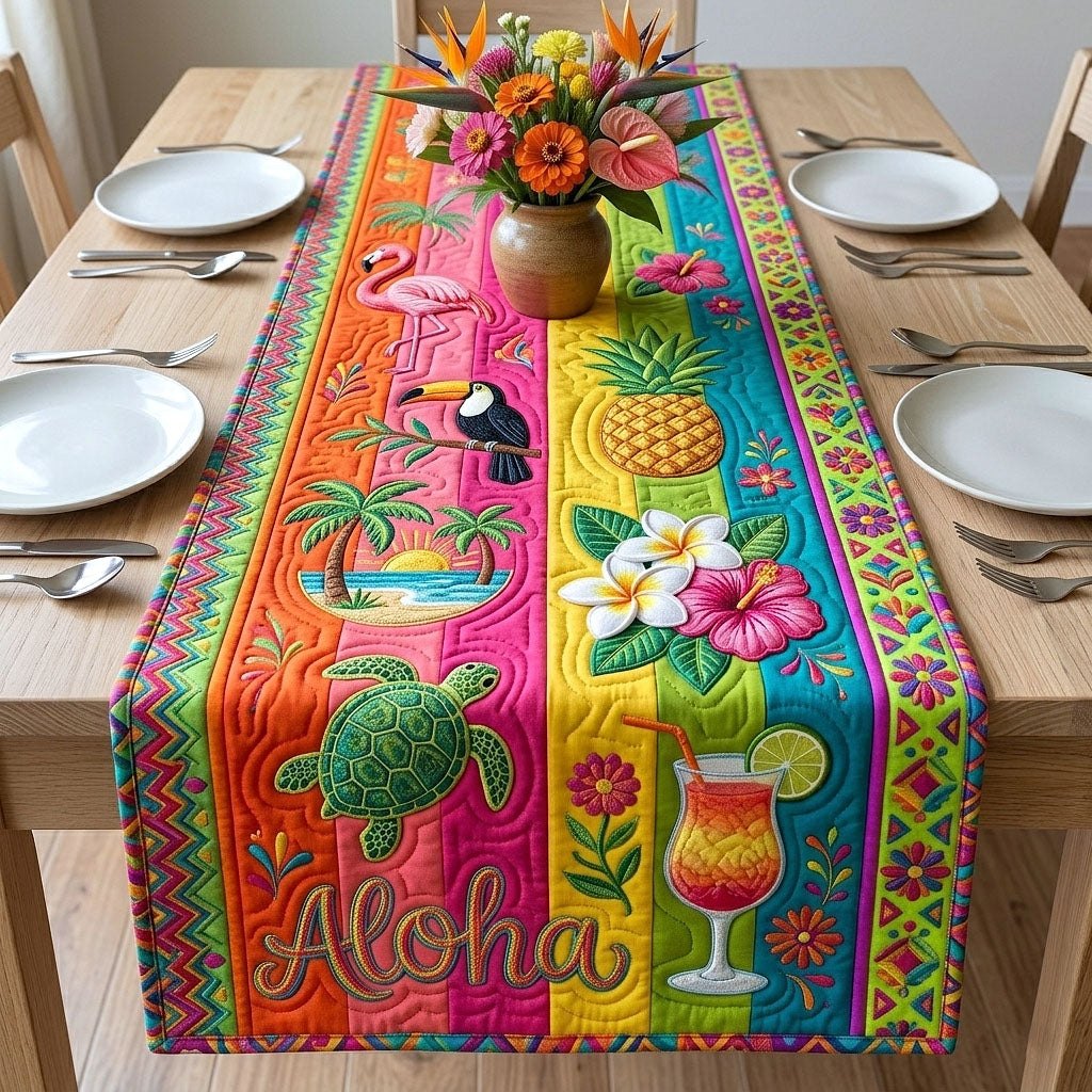 Aloha on Rainbow Stripes Table Runner