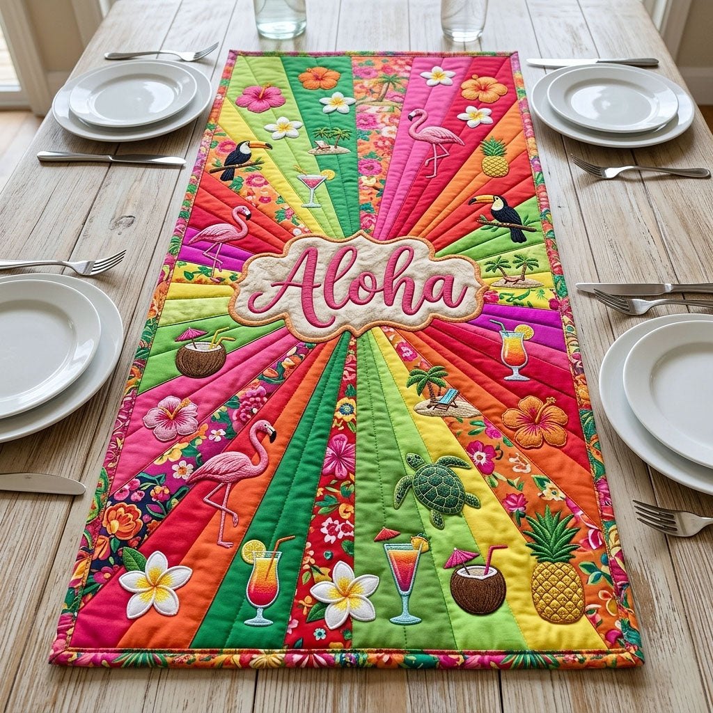 Aloha on Pink Sunburst Table Runner