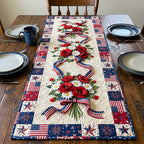 Patriotic Bouquet with Ribbons on Cream Table Runner