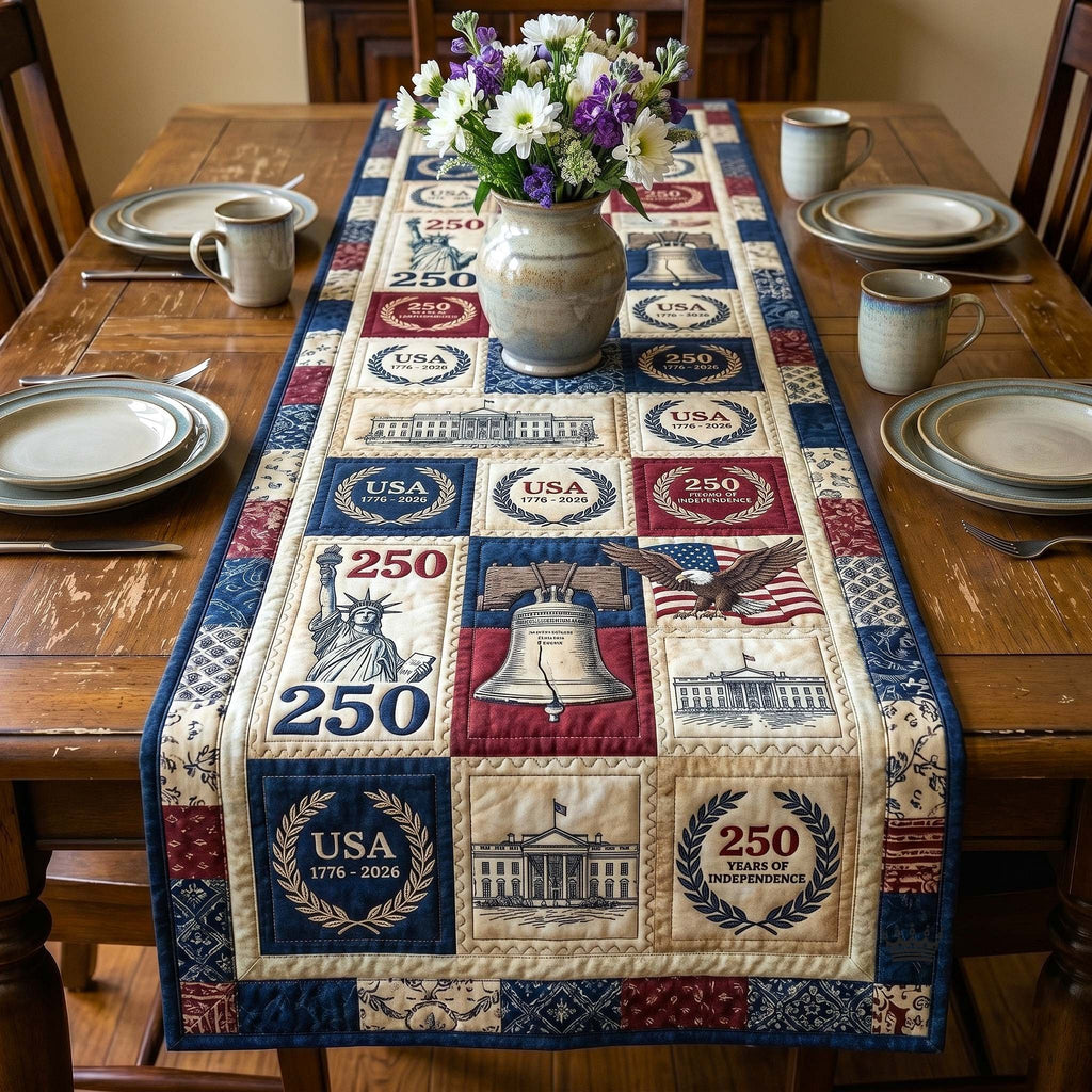 USA 250 Commemorative Stamp Blocks Table Runner