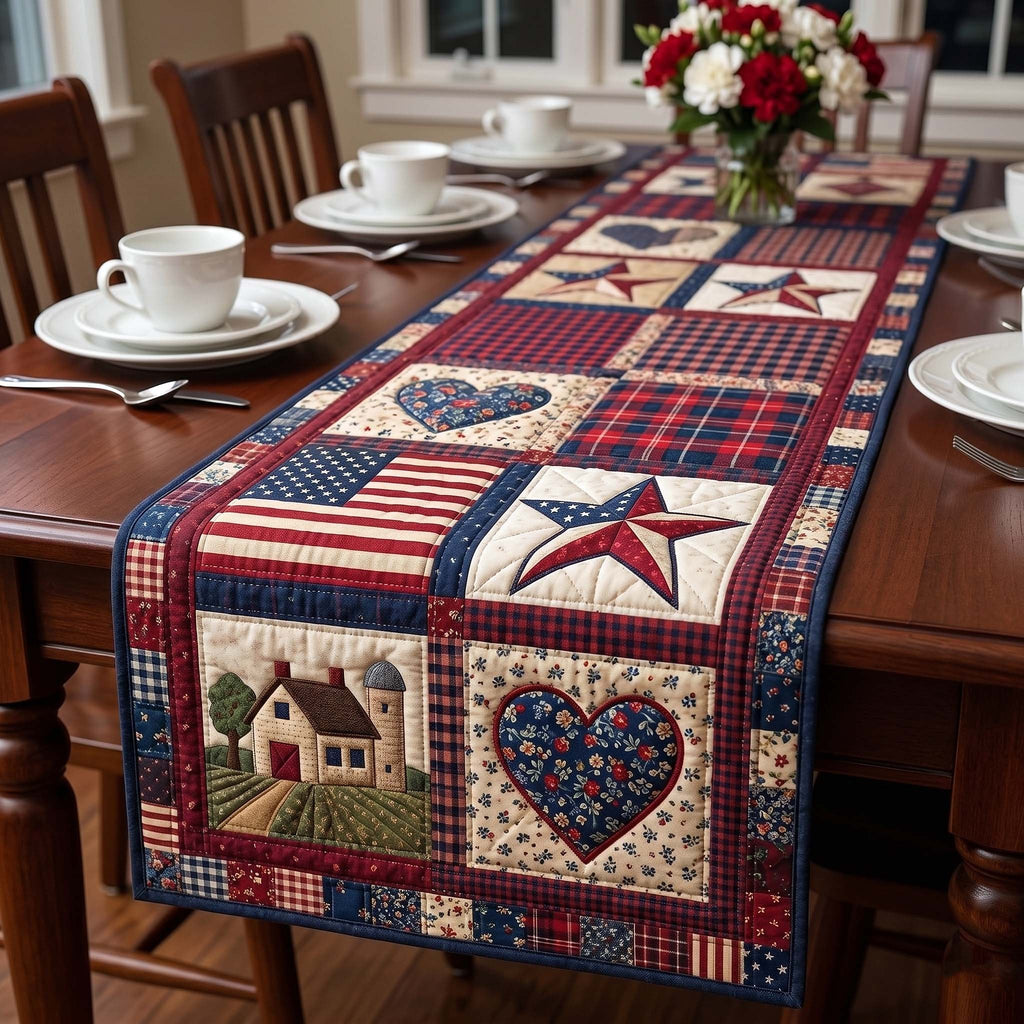 Country Star Heart and Barn Patchwork Table Runner