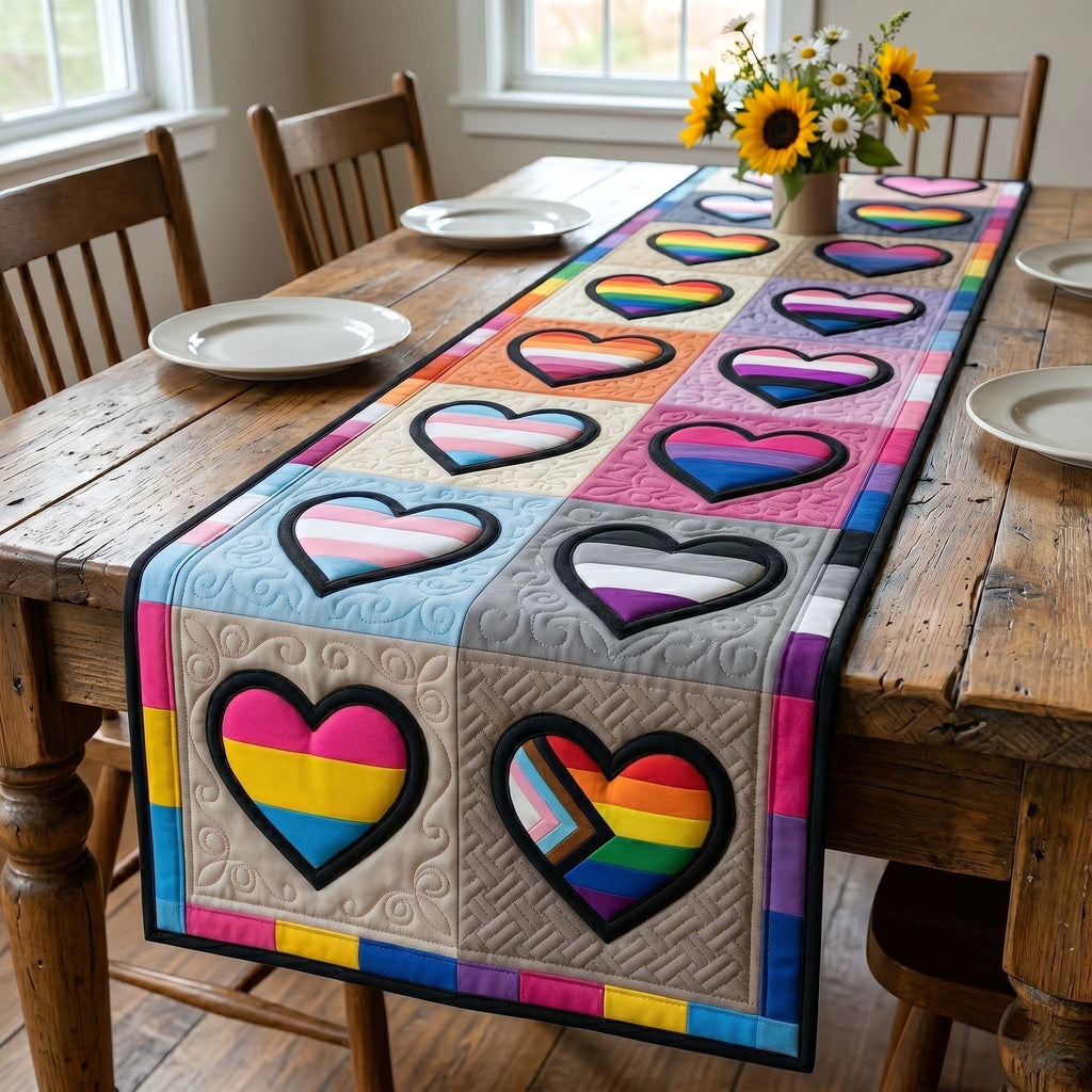 Pride Flag Hearts in Blocks Table Runner