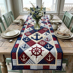 Anchors and Ship Wheels on Navy Table Runner