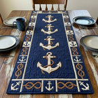 Cream Anchors on Navy Panel Table Runner