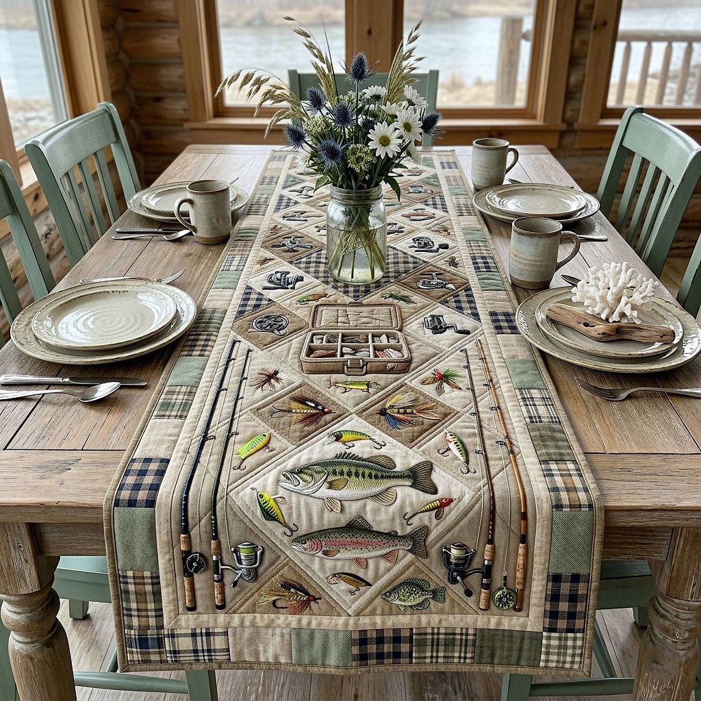 Fish and Tackle on Cream Table Runner