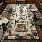 Fishing Gear and Tackle Box Blocks Table Runner