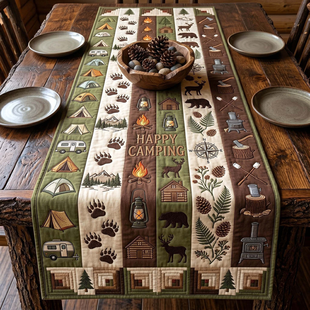 Happy Camping with Bears and Tents Table Runner