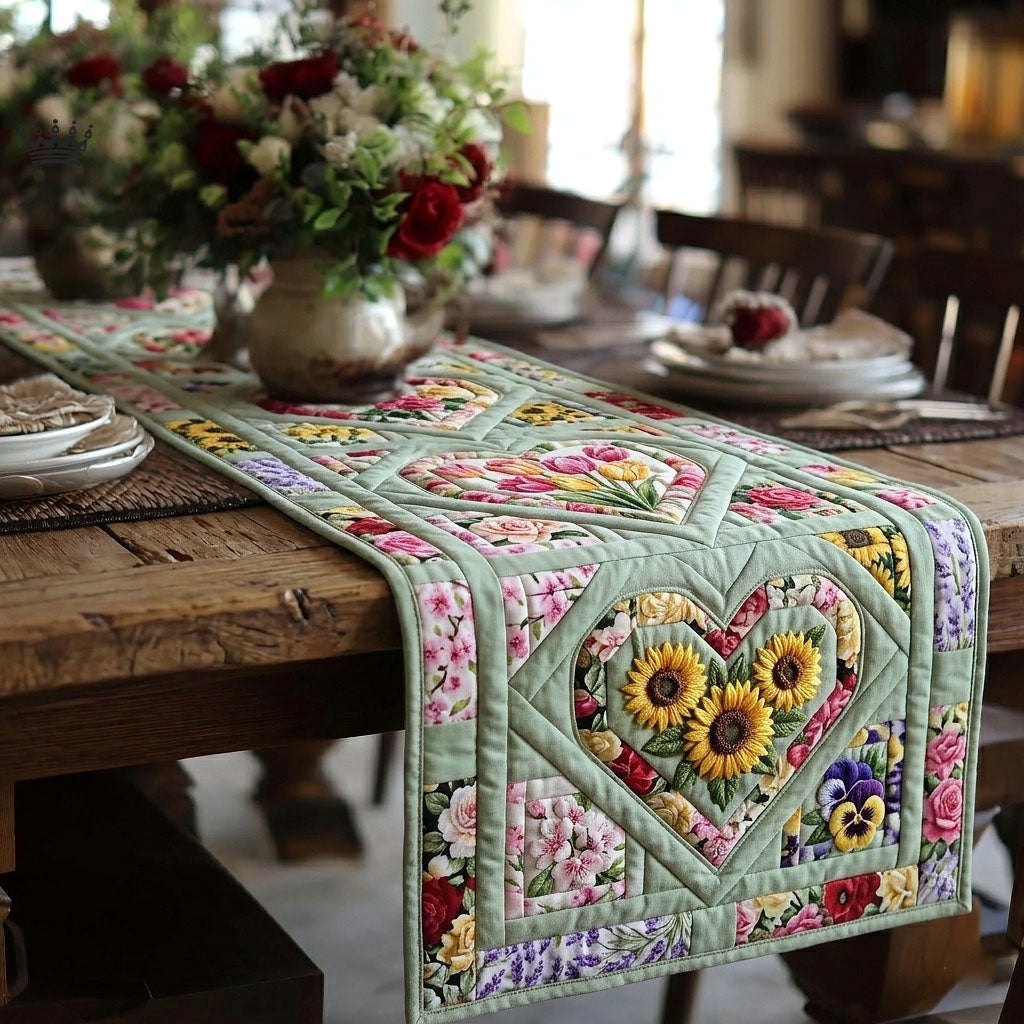 Sunflower Heart with Pink Blossoms Table Runner