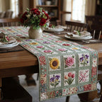 Flower Squares on Green Border Table Runner