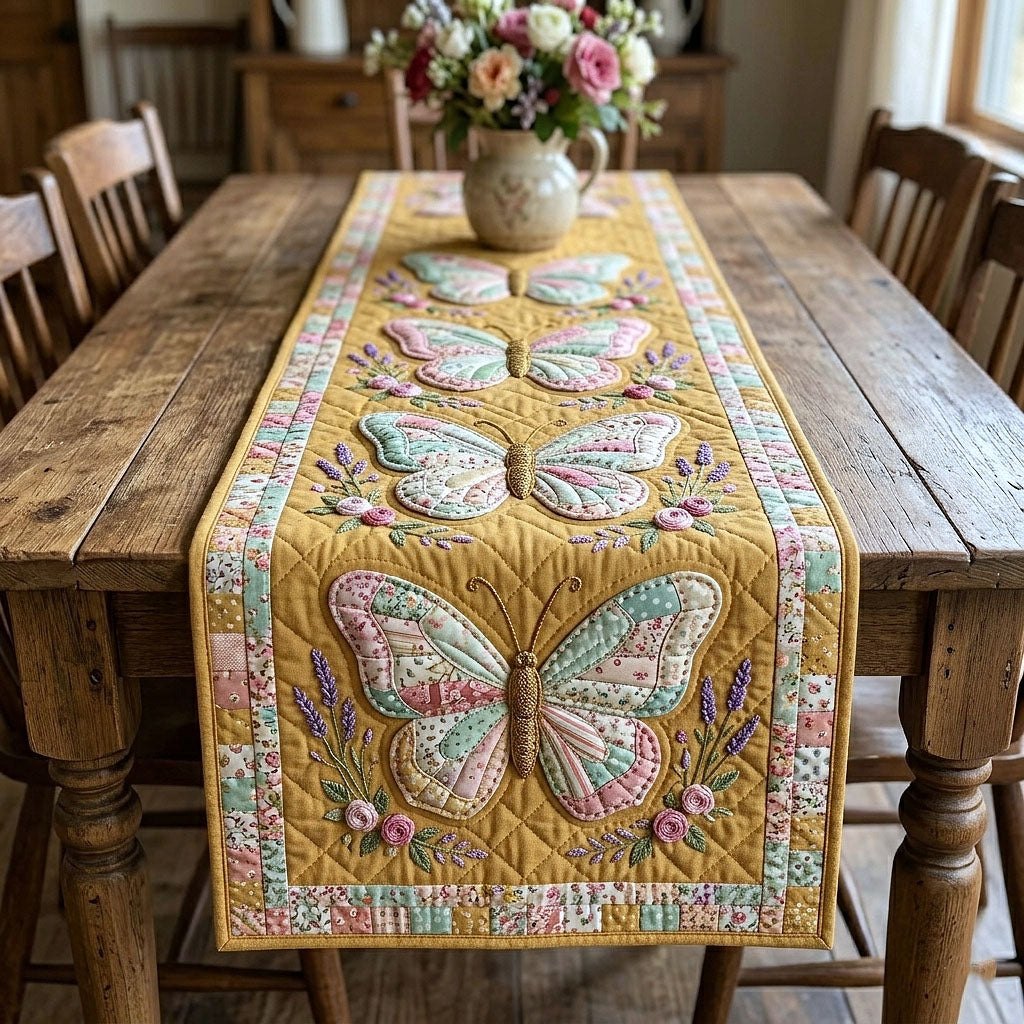 Pale Butterflies on Gold Panel Table Runner