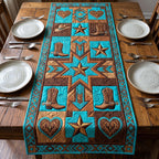 Turquoise Western Stars and Boots Table Runner