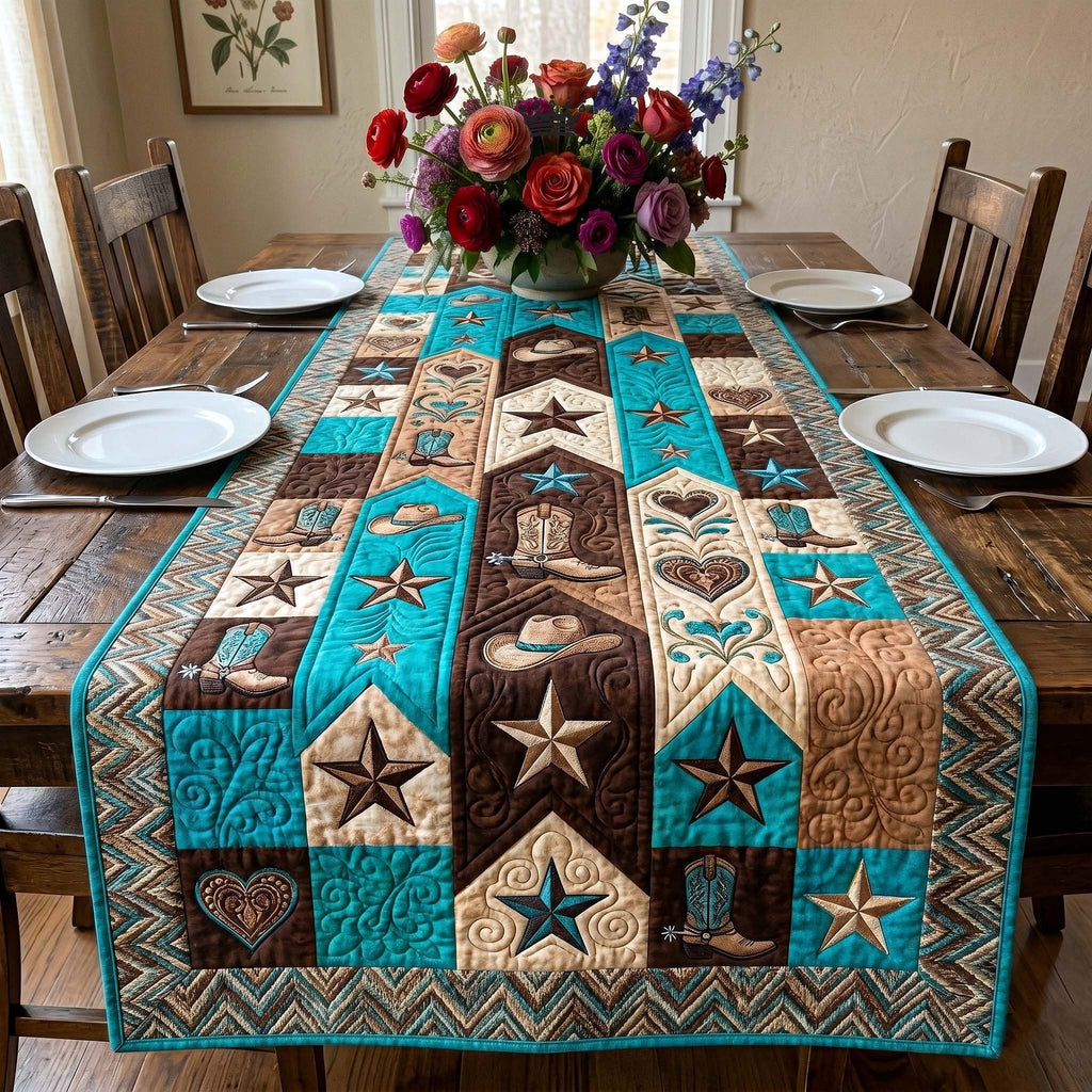 Western Stars with Boots and Hearts Table Runner