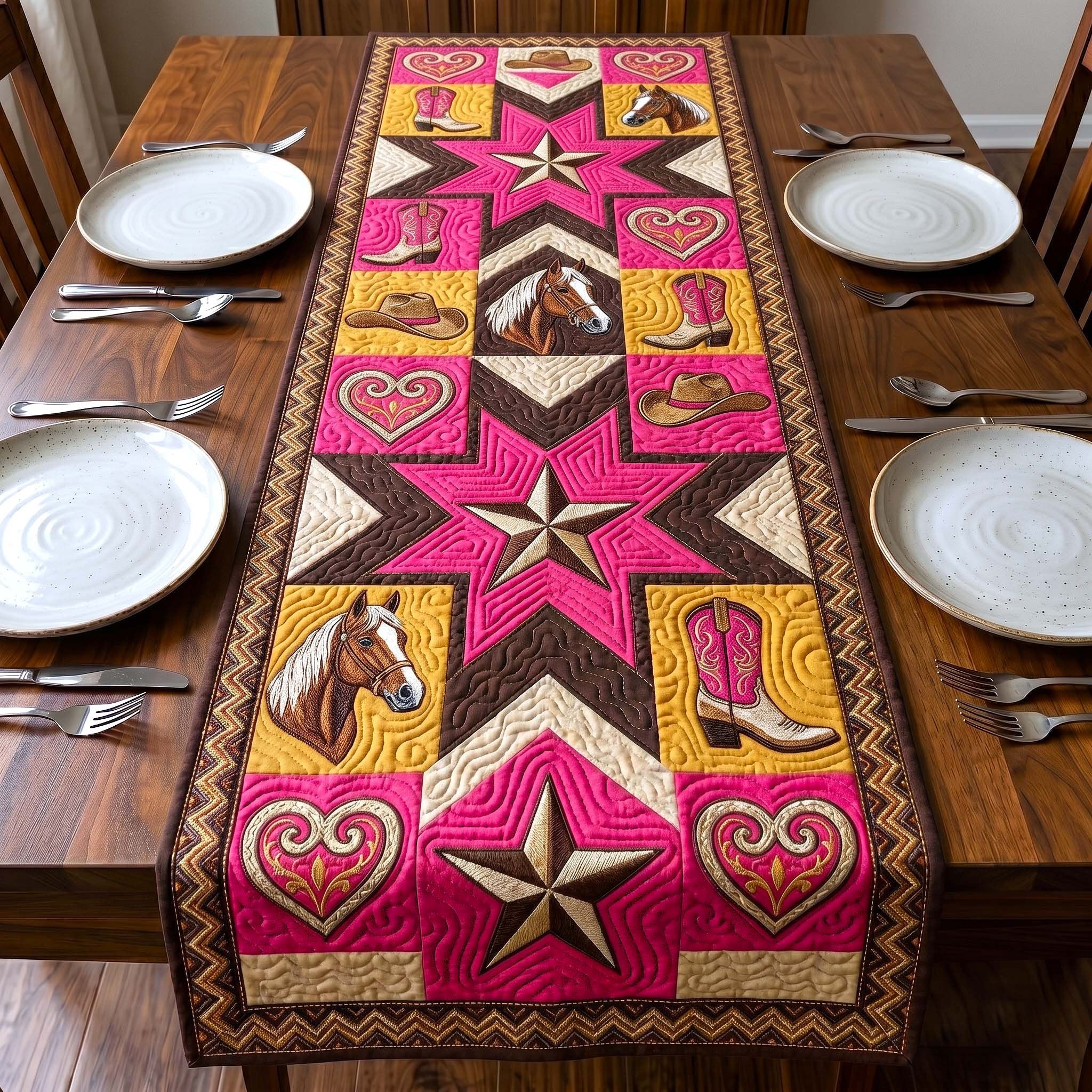 Pink Western Star with Horse Table Runner