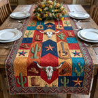 Red Western Blocks with Longhorn Skull Table Runner