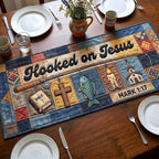 Hooked on Jesus with Fish and Cross Table Runner