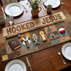 Hooked on Jesus on Wooden Planks Table Runner