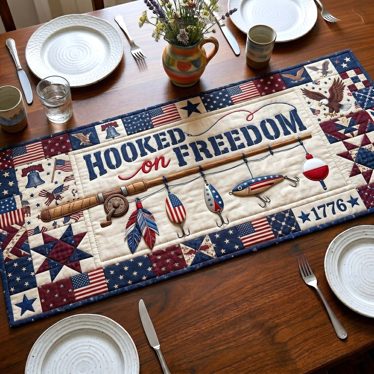 Hooked on Freedom with Flags Table Runner