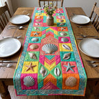 Shell Blocks in Bright Teal and Pink Table Runner
