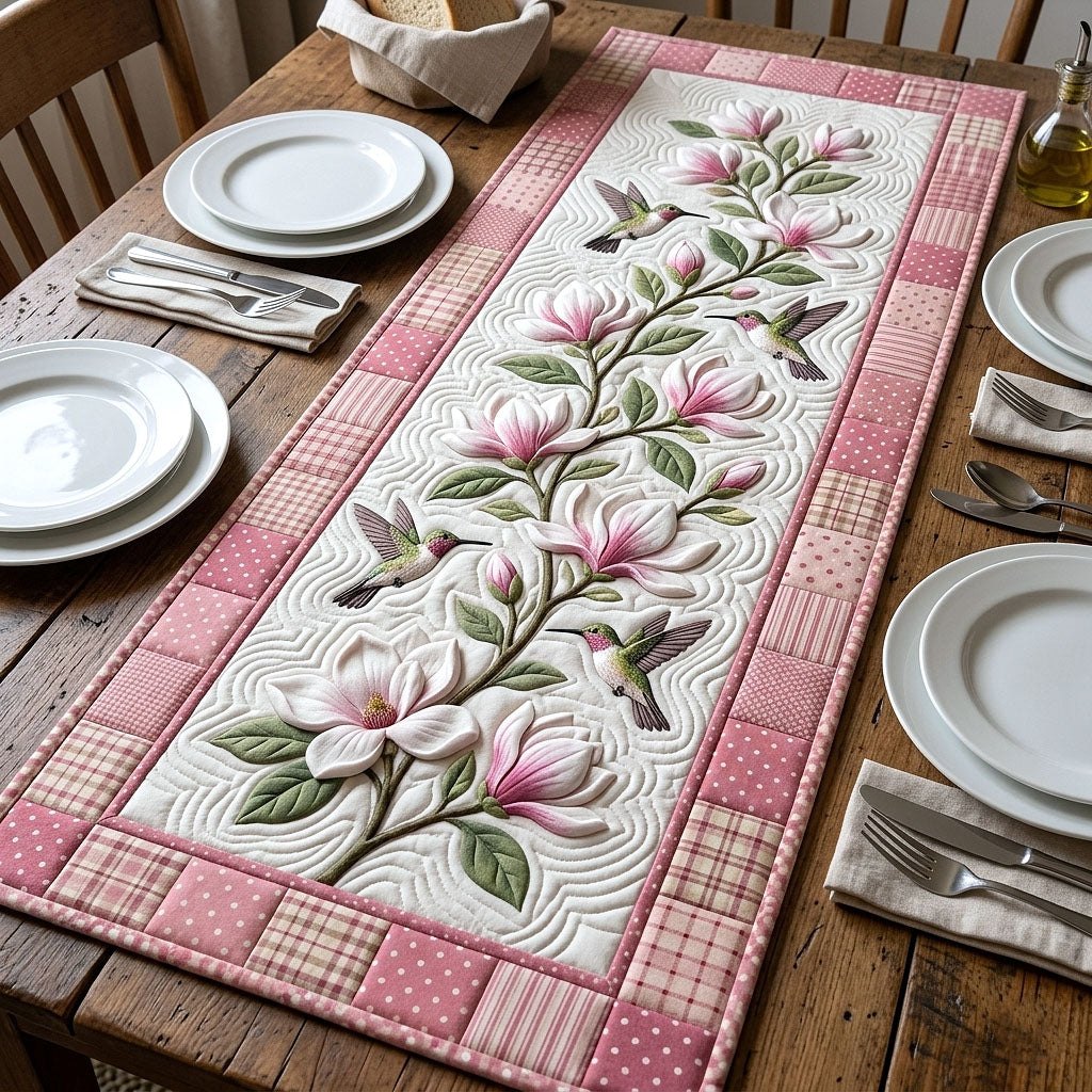 Pink Magnolias on Pink Border Table Runner