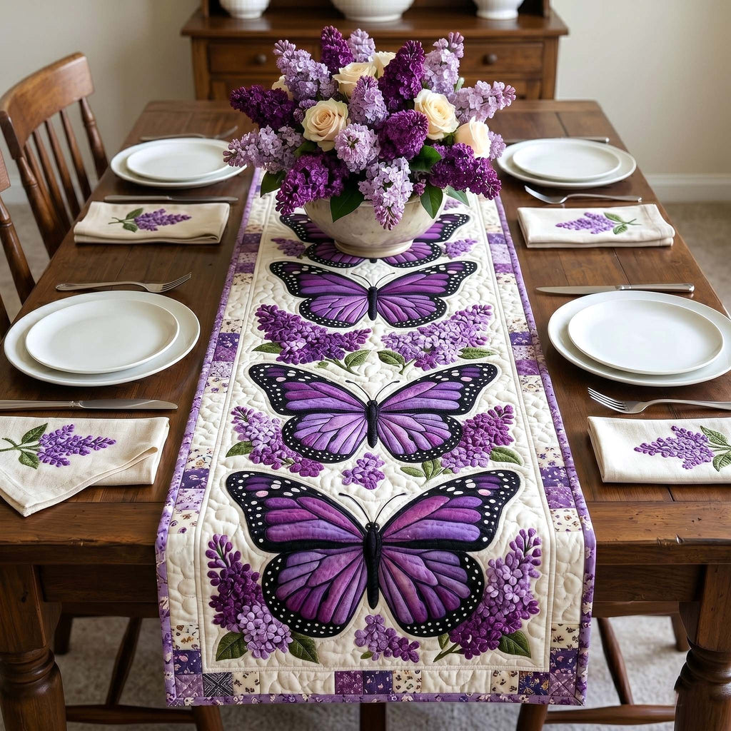 Purple Butterflies with Lilac Sprays Table Runner