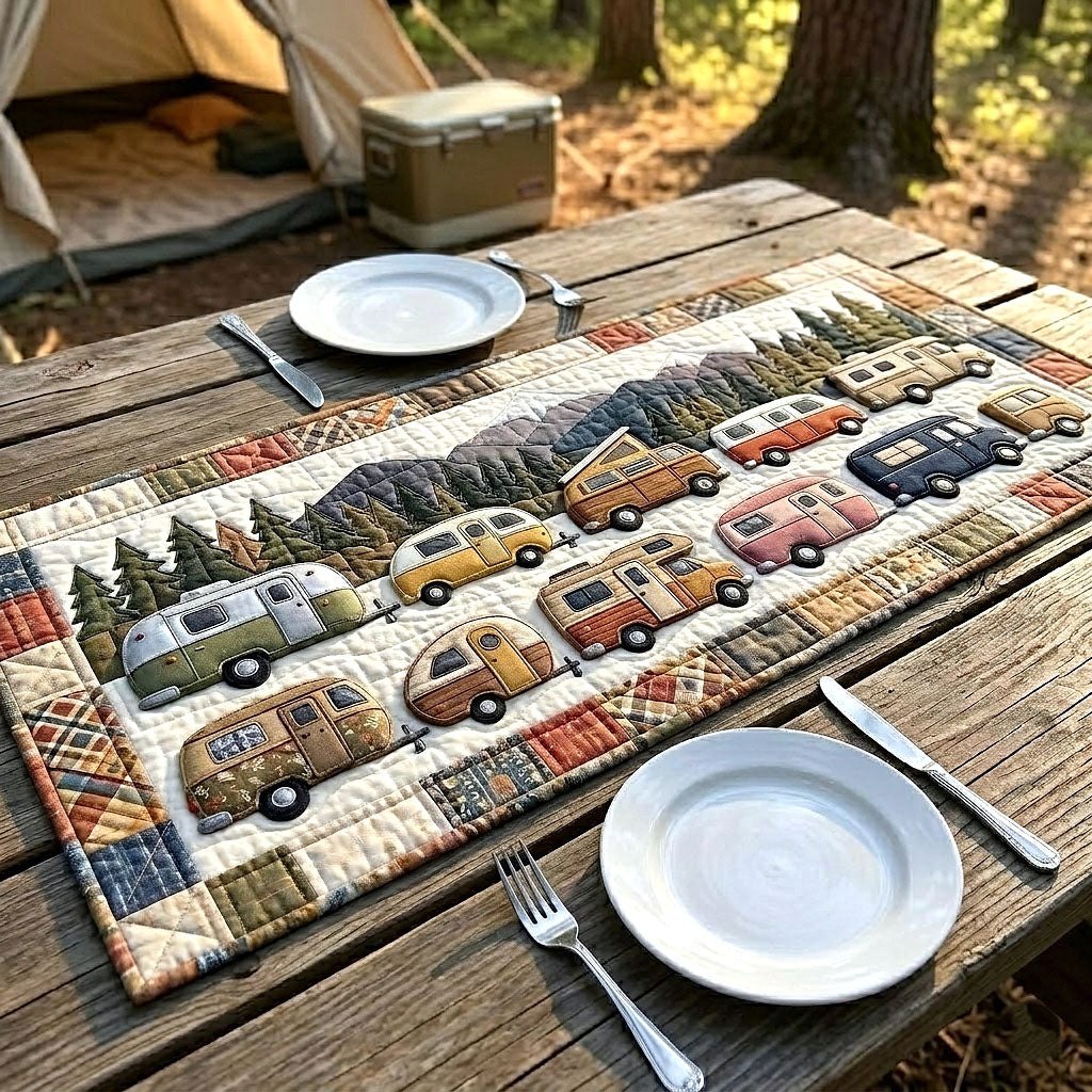 Row of Vintage Camper Vans Table Runner