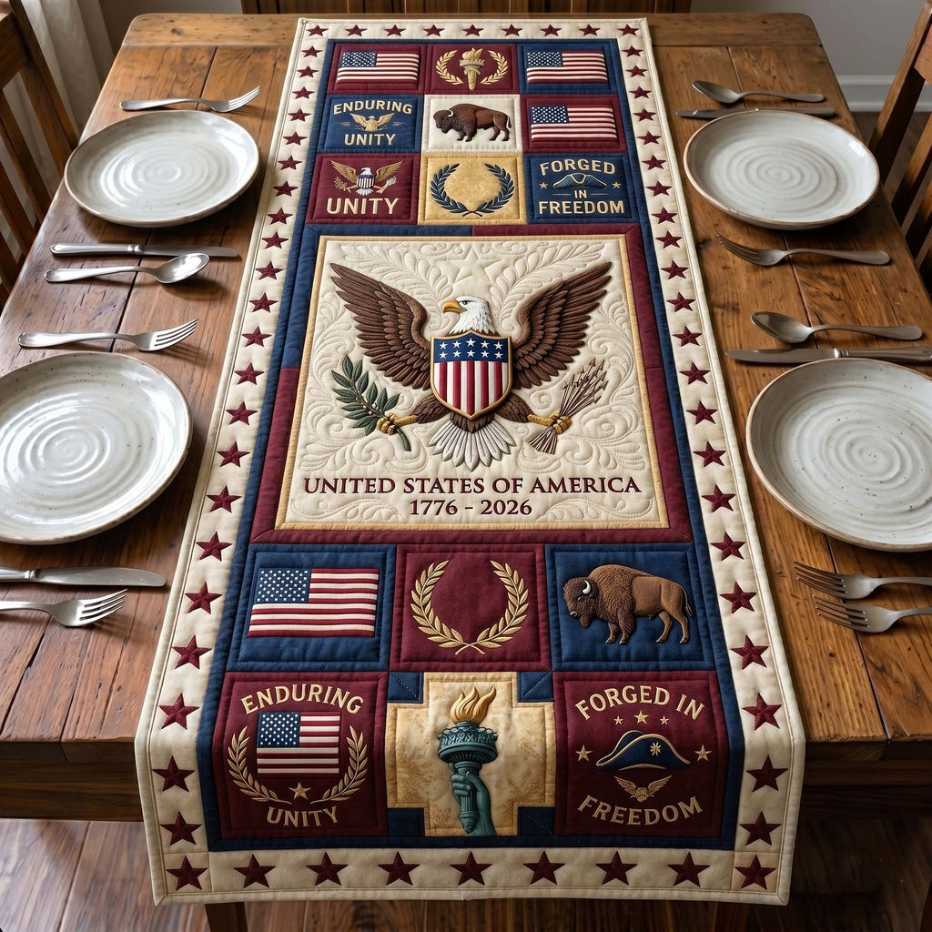 Unity and Freedom Eagle Blocks Table Runner