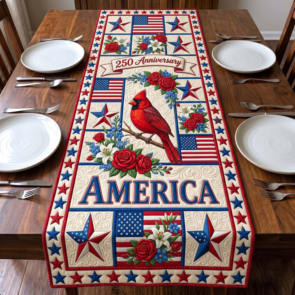 America Cardinal with Red Roses Table Runner
