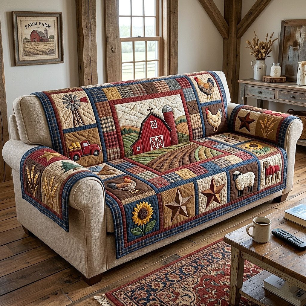 Red Barn with Stars and Sunflowers Sofa Cover