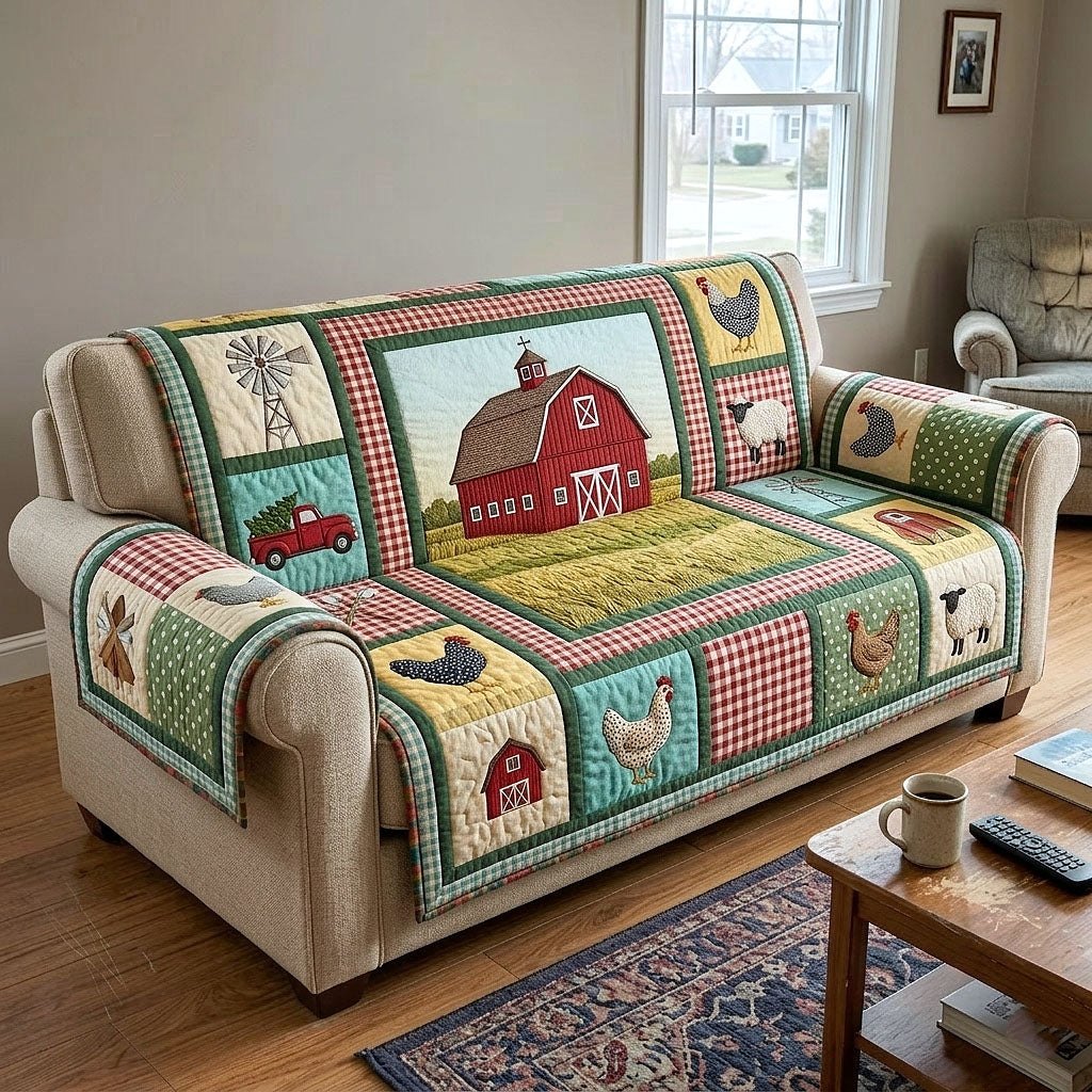 Red Barn Windmill and Hen Sofa Cover