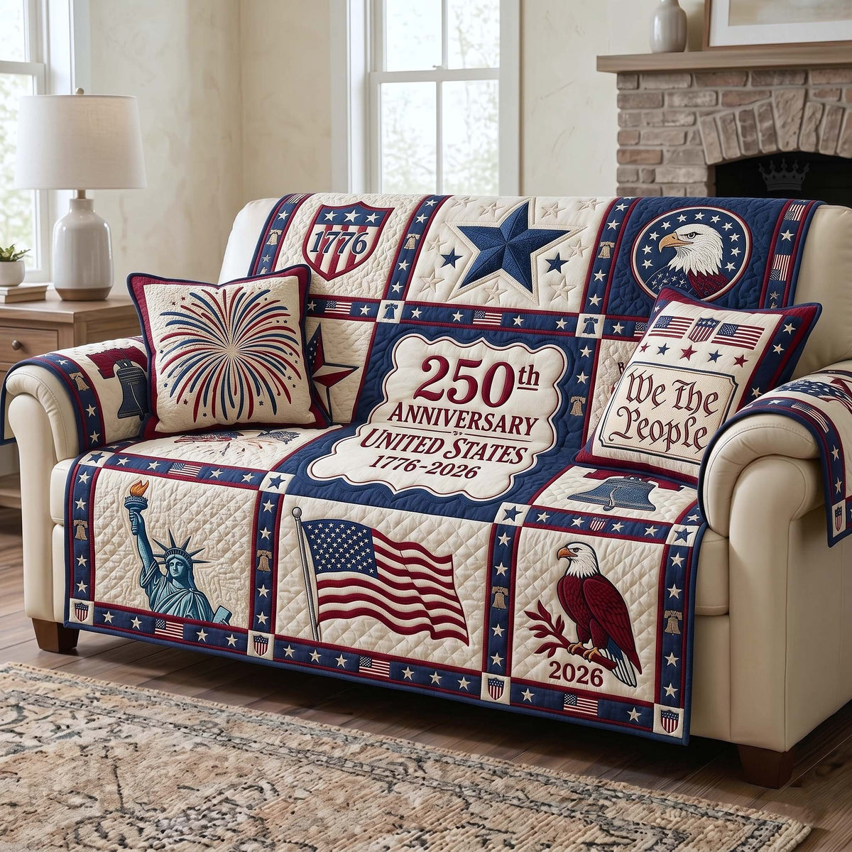 Anniversary Blocks with Liberty and Fireworks Sofa Cover