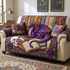 Purple Dragon Guarding Old Books Sofa Cover