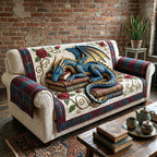 Blue Dragon Curled on Books Sofa Cover